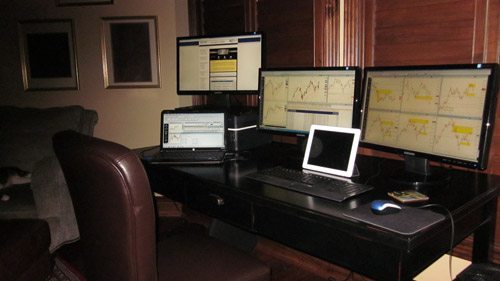 Tillie Allison's trading desk in her home office