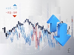 stock chart with a blue up and down arrow